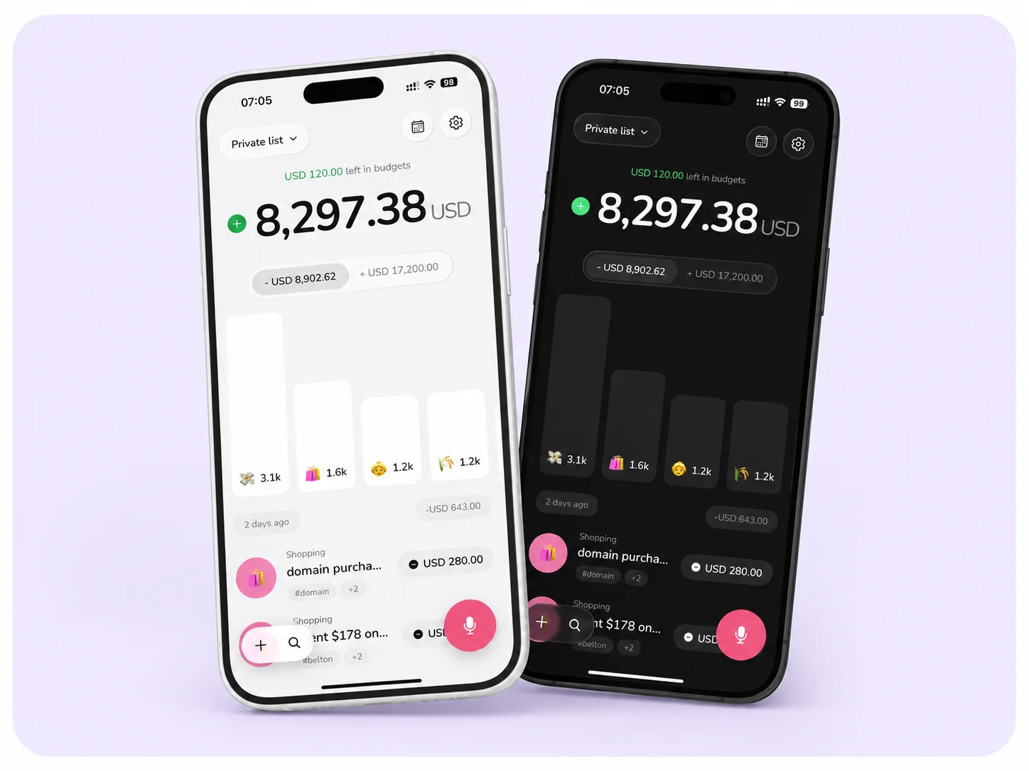 TrackDad shown side by side in light and dark mode